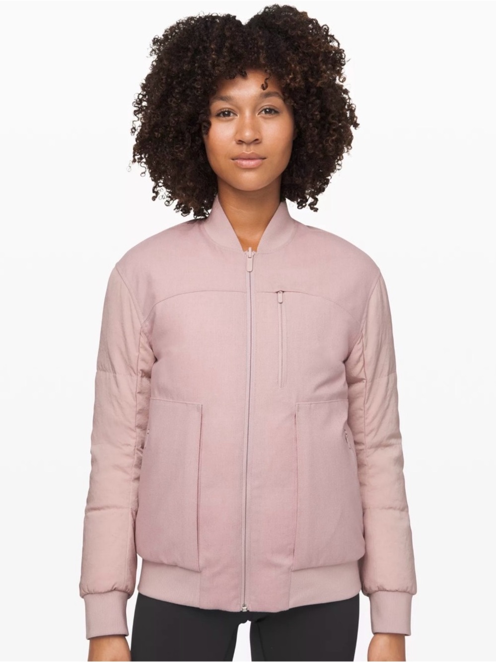 lululemon roam far reversible wool bomber size 4 porcelain pink